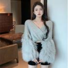 Fluffy Panel Cropped Sweater / High Waist Hot Pants