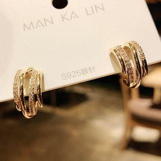 Layered Sterling Silver Ear Stud 1 Pair - Gold - One Size