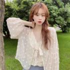 Dotted Tie-front Light Jacket / Lace Camisole Top