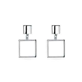 Fashion Simple Geometric Hollow Square Earrings Silver - One Size