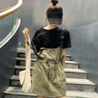 Crew-neck Short-sleeve T-shirt / Drawstring Suspender Skirt