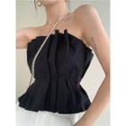 Ruffle Trim Strapless Top / Boot Cut Pants