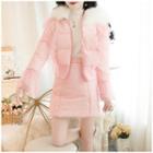 Set: Faux-fur Hooded Padded Jacket + A-line Skirt