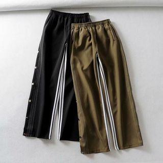 Striped Trim Buttoned Wide-leg Pants