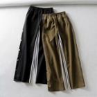Striped Trim Buttoned Wide-leg Pants