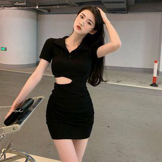 Short-sleeve Cutout Mini Polo Shirt Dress