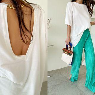 Cutaway-back Chain-trim Top Ivory - One Size