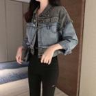 Frayed Color Block Denim Jacket