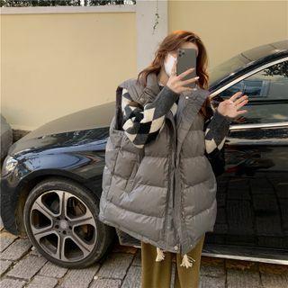 Padded Zip-up Vest / Argyle Sweater / Straight-leg Pants