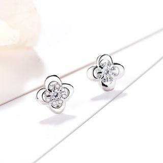 Rhinestone Flower Stud Earring 925 Silver - One Size