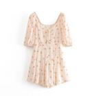 Short-sleeve Plaid Flower Print Romper