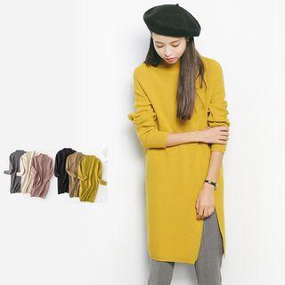 Slit Long-sleeve Mock-neck Top