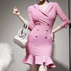3/4-sleeve V-neck Mini Mermaid Dress