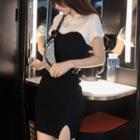 Plain Slit Skinny Dress As Shown In Figure - One Size