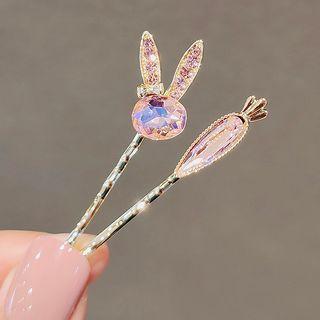 Set Of 2: Rabbit / Carrot Faux Crystal Hair Pin