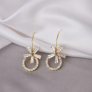 Rhinestone Flower & Hoop Dangle Earring 1 Pair - E3313 - As Shown In Figure - One Size