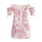 Off-shoulder Floral Shirred Mini Dress