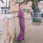 Plain Long-sleeve Wide-leg Jumpsuit