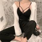 Plain Shirt / Cross Strap Cropped Camisole Top / Cropped Wide-leg Pants