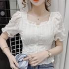 Puff-sleeve Frill Trim Chiffon Cropped Blouse
