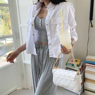 Sharp-shoulder Cropped Shirt Jacket