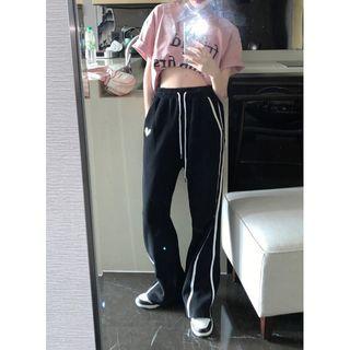 Striped Trim Sweatpants Black - One Size