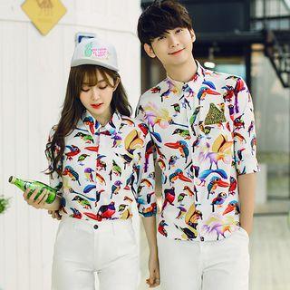 Couple Matching Printed Elbow-sleeve Shirt