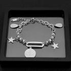 Coin Star Charm Stainless Steel Chain Bracelet 1302 - Silver - One Size