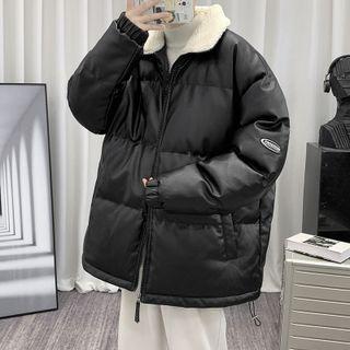 Long Sleeve Fleece Panel Faux Leather Padded Jacket