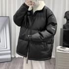 Long Sleeve Fleece Panel Faux Leather Padded Jacket