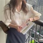Short-sleeve Lace Trim Shirt Light Almond - One Size