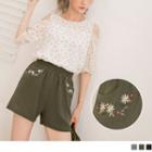 Flower Embroidered Chiffon Shorts