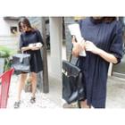 Elbow-sleeve Pintuck Dress
