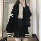Striped Cardigan / Pleated Mini A-line Skirt / Shirt