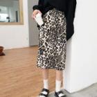 Leopard Print Midi Straight Fit Skirt
