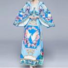 Pigeon Print Flared-sleeve Maxi A-line Dress