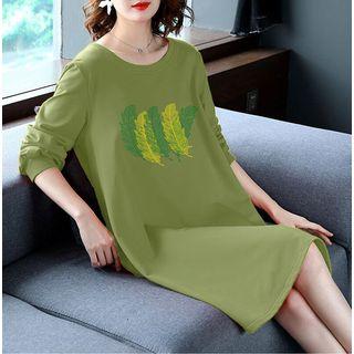 Feather Embroidered Round Neck Shift Dress