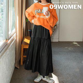 Shirred-trim Faux-leather Maxi Flare Skirt