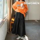 Shirred-trim Faux-leather Maxi Flare Skirt