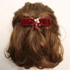 Faux Pearl Bow-accent Hair Clip Wine Red - One Size