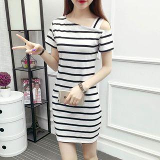 Striped Cold Shoulder T-shirt Dress