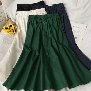 Elastic High-waist Plain Midi Skirt