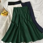 Elastic High-waist Plain Midi Skirt