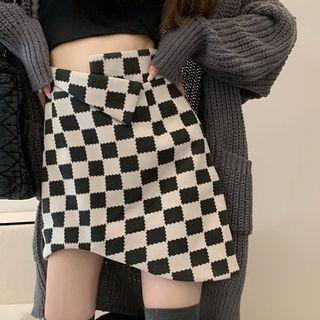 Asymmetrical Chessboard A-line Skirt