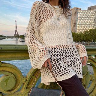Long Sleeve Pointelle Knit Top