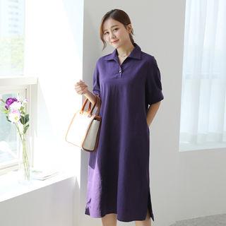 Half-placket Linen Blend Polo Dress