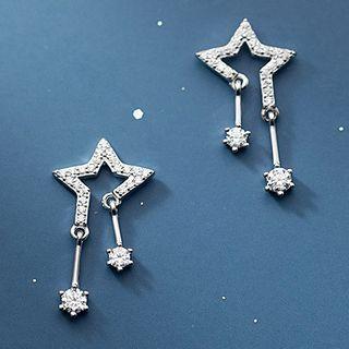 925 Sterling Silver Rhinestone Star Drop Earring S925 Sterling Silver - 1 Pair - Silver - One Size