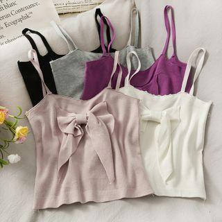 Ribbon-accent Knit Crop Top In 5 Colors