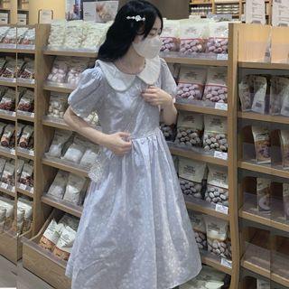 Short-sleeve Collared Floral Midi A-line Dress