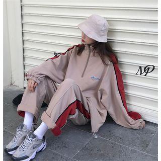 Contrast Color Half-zip Pullover / Straight-cut Sweatpants